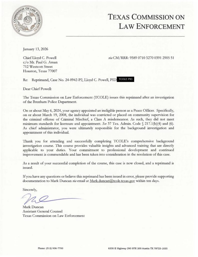 Lloyd Powell or brenham and prairie view